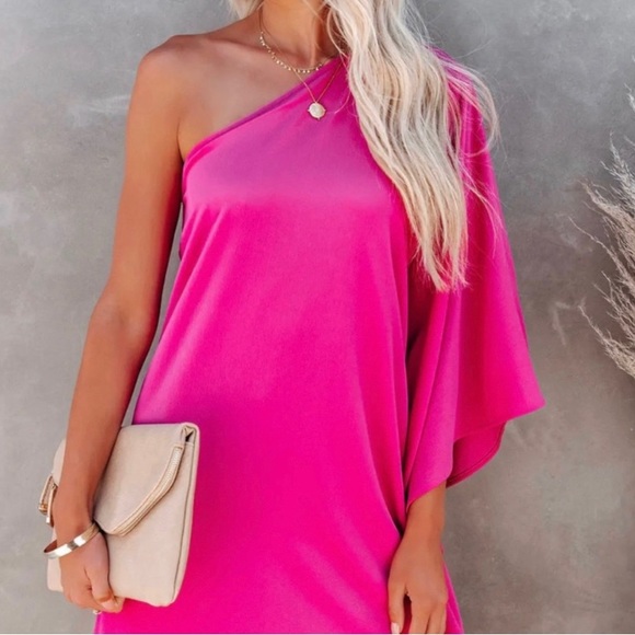 Vici Hot Pink Side To Side One Shoulder Statement Dress |Size Small - Picture 9 of 9